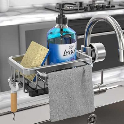 Organizator za slavinu sudopera - zrakoplovni aluminij, bez alata | FAUCETUP